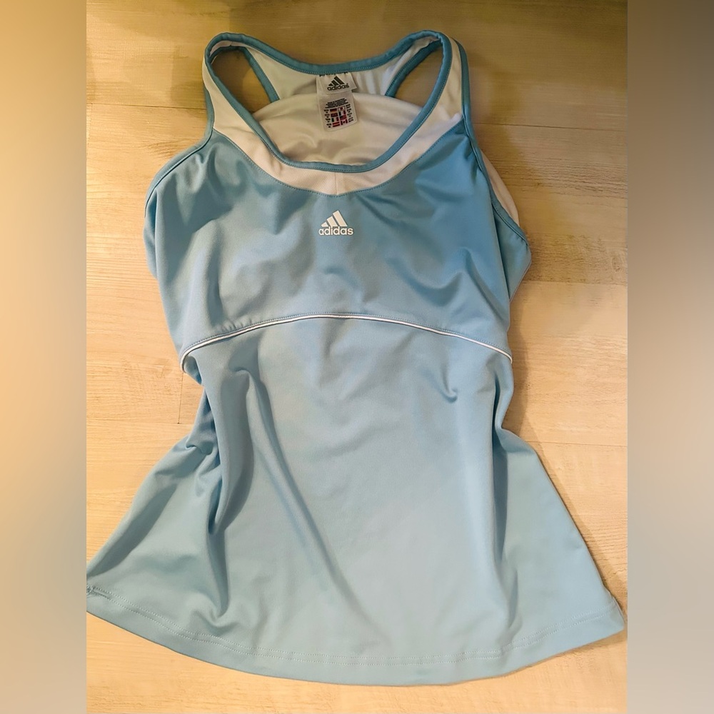 Y2K Adidas White Tank Top with Blue Trim
